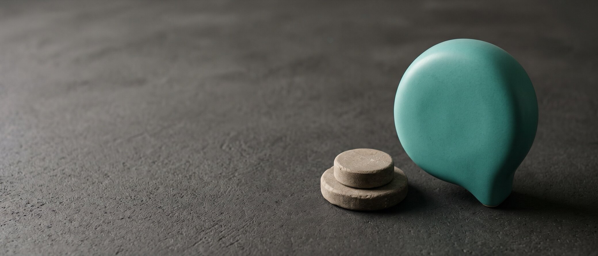 Forma em teal de balão de fala sobre superfície mate